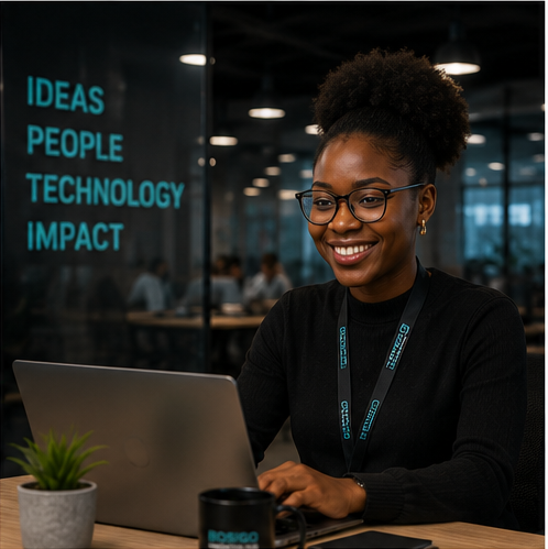 Bosigo programme participant working thoughtfully in a professional innovation environment
